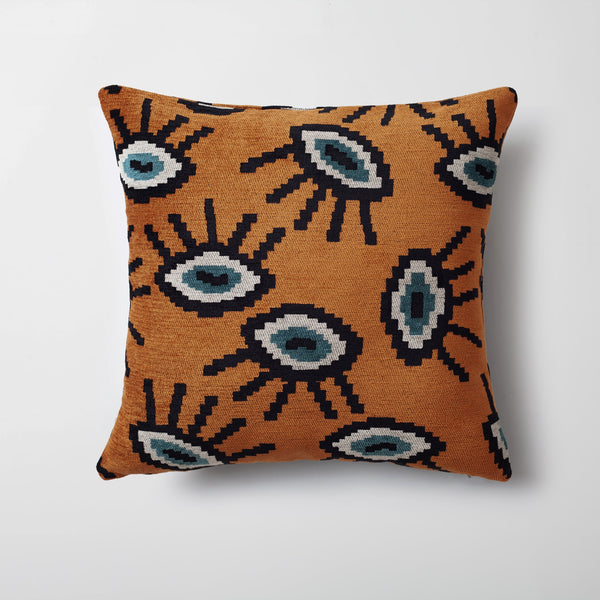 Burnt orange evil eye ikat square throw pillow cover 18"x18"