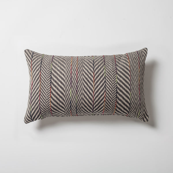 Dark gray textured herringbone stripe lumbar throw pillow cover 12"x20"
