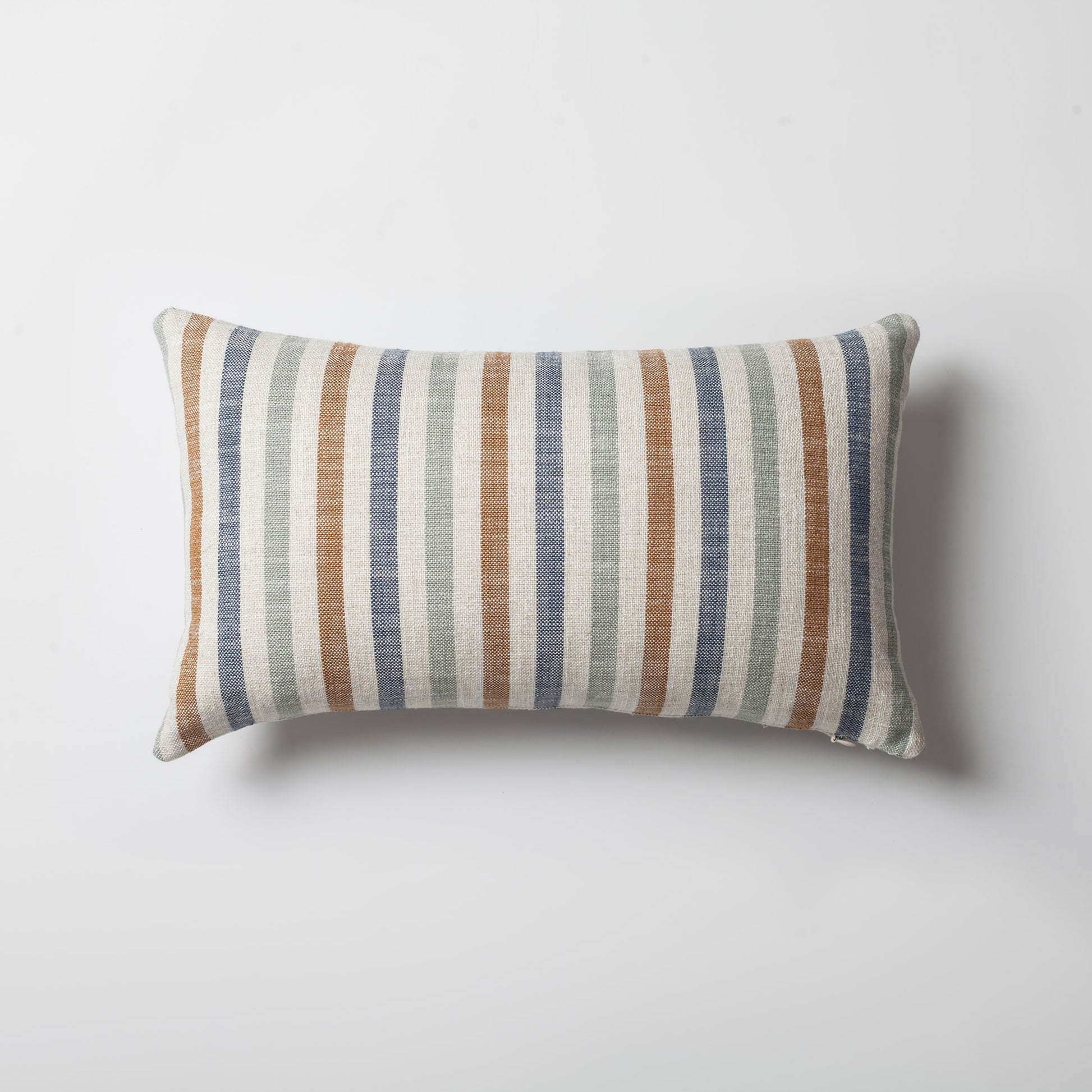 Capri | Orange Linen-Blend Neutral Striped Lumbar 12"x20" Throw Pillow Cover