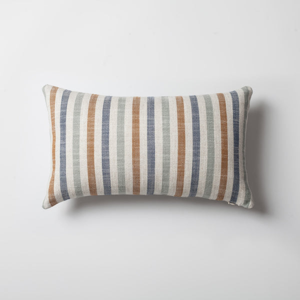 Orange linen-blend neutral striped lumbar throw pillow cover 12"x20"