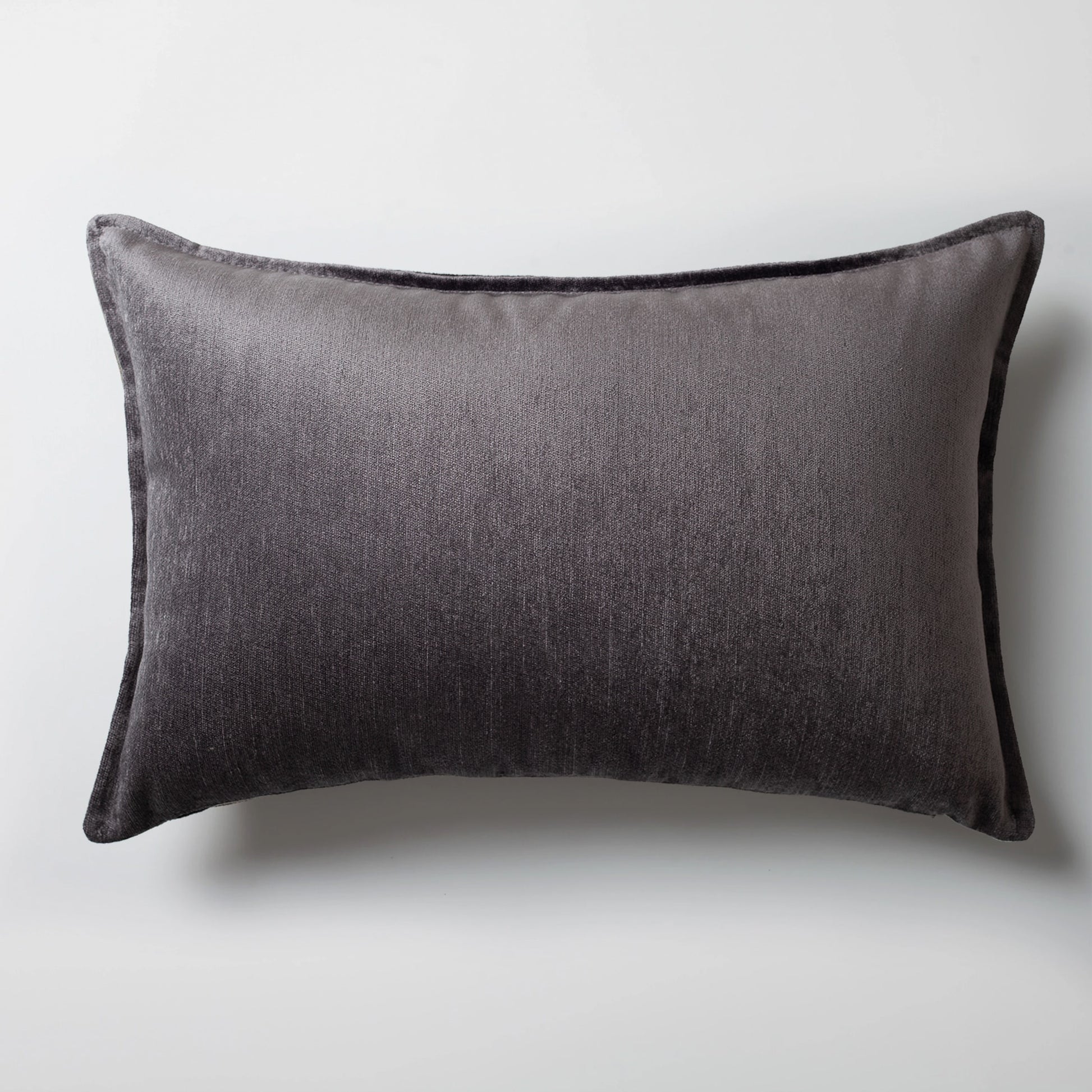 Eliza | Dark Gray Textured Velvet-Look Flanged Lumbar 16''x24'' Throw Pillow Cover
