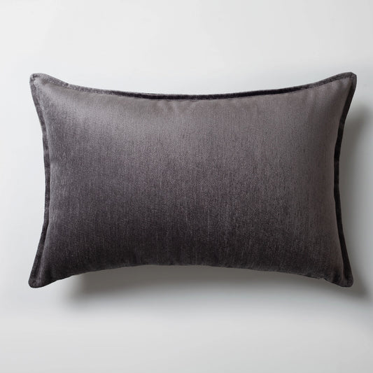 Eliza | Dark Gray Textured Velvet-Look Flanged Lumbar 16''x24'' Throw Pillow Cover