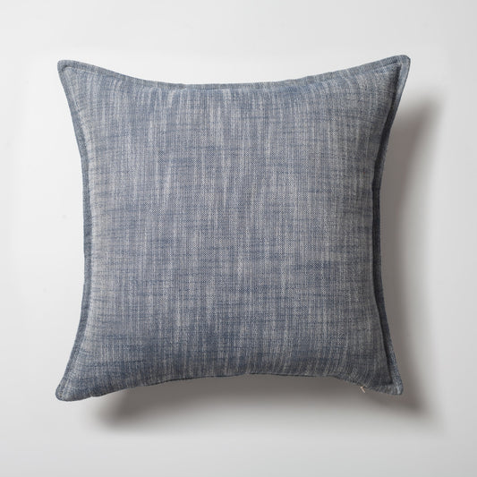 Porto | Navy Blue Neutral Solid Linen-Blend Flanged Square 20''x20'' Throw Pillow Cover