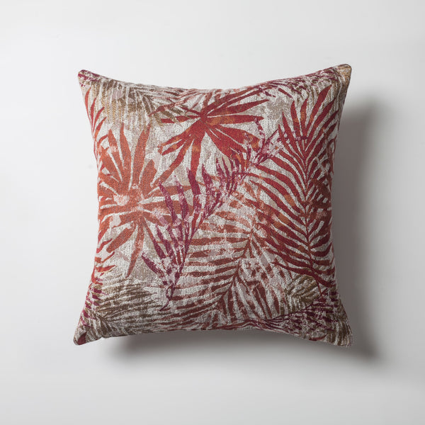 Red textured woven floral square throw pillow cover 18"x18"