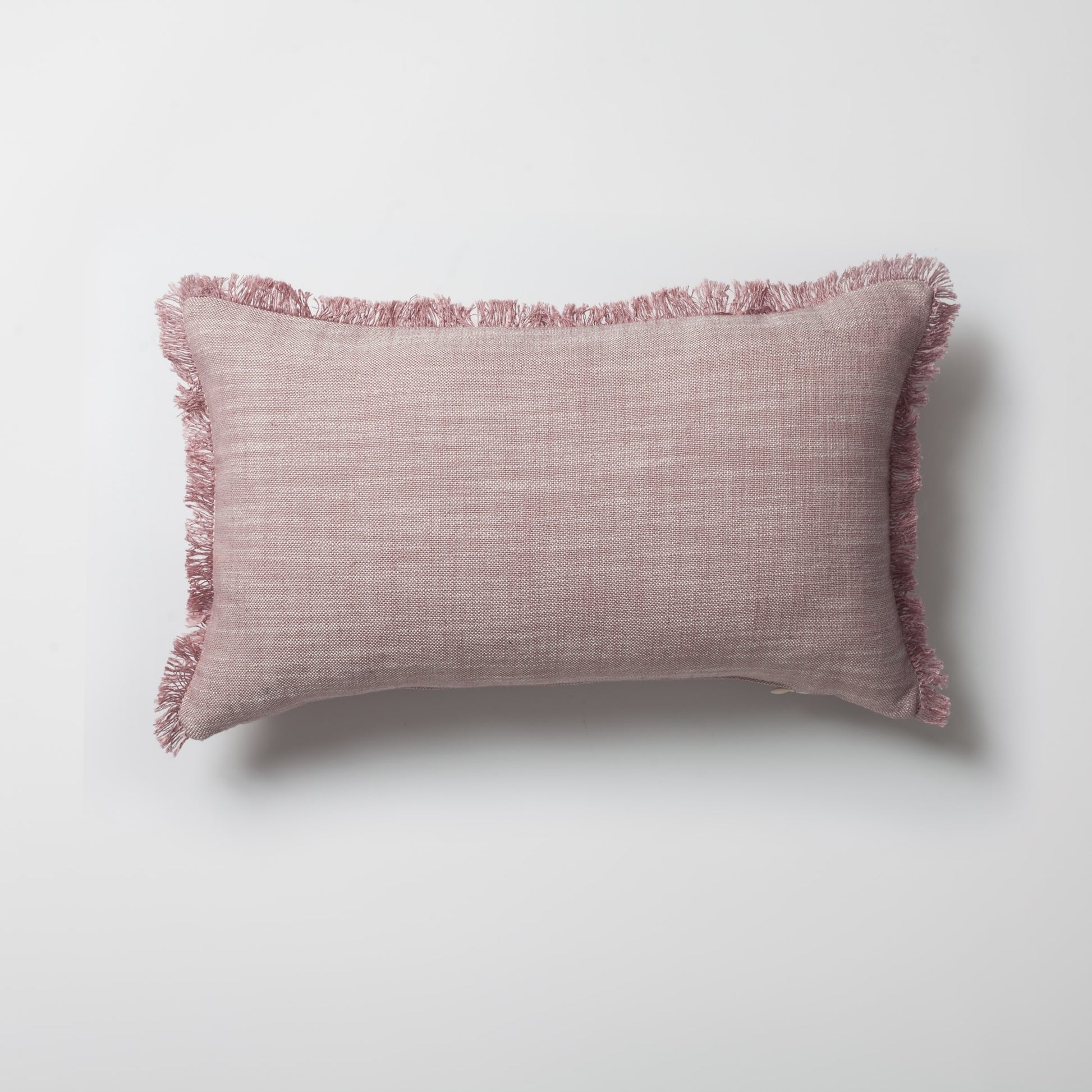 Soho | Pink Neutral Solid Linen-Blend Fringed Lumbar 12''x20'' Throw Pillow Cover