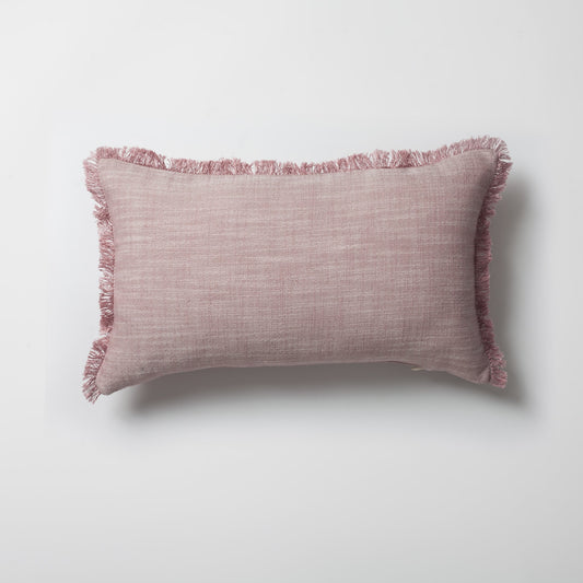 Soho | Pink Neutral Solid Linen-Blend Fringed Lumbar 12''x20'' Throw Pillow Cover