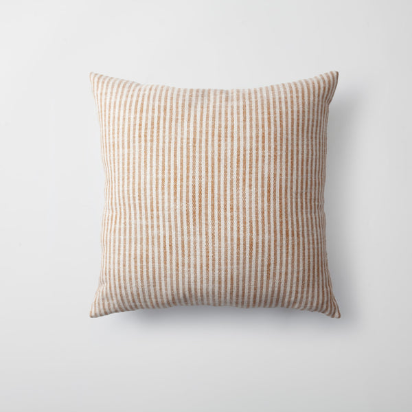 Mustard yellow stripe neutral linen-blend square throw pillow cover 18"x18"