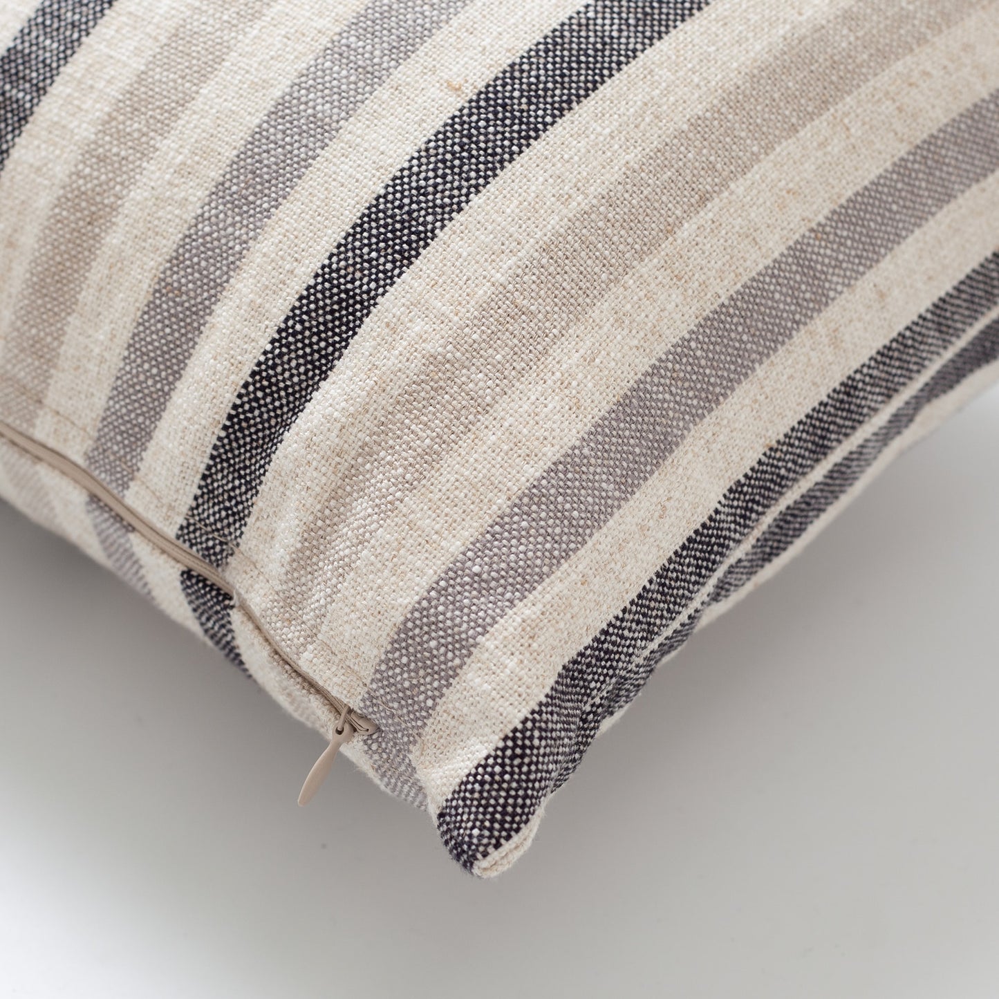 Capri | Black Linen-Blend Neutral Striped Lumbar 12"x20" Throw Pillow Cover