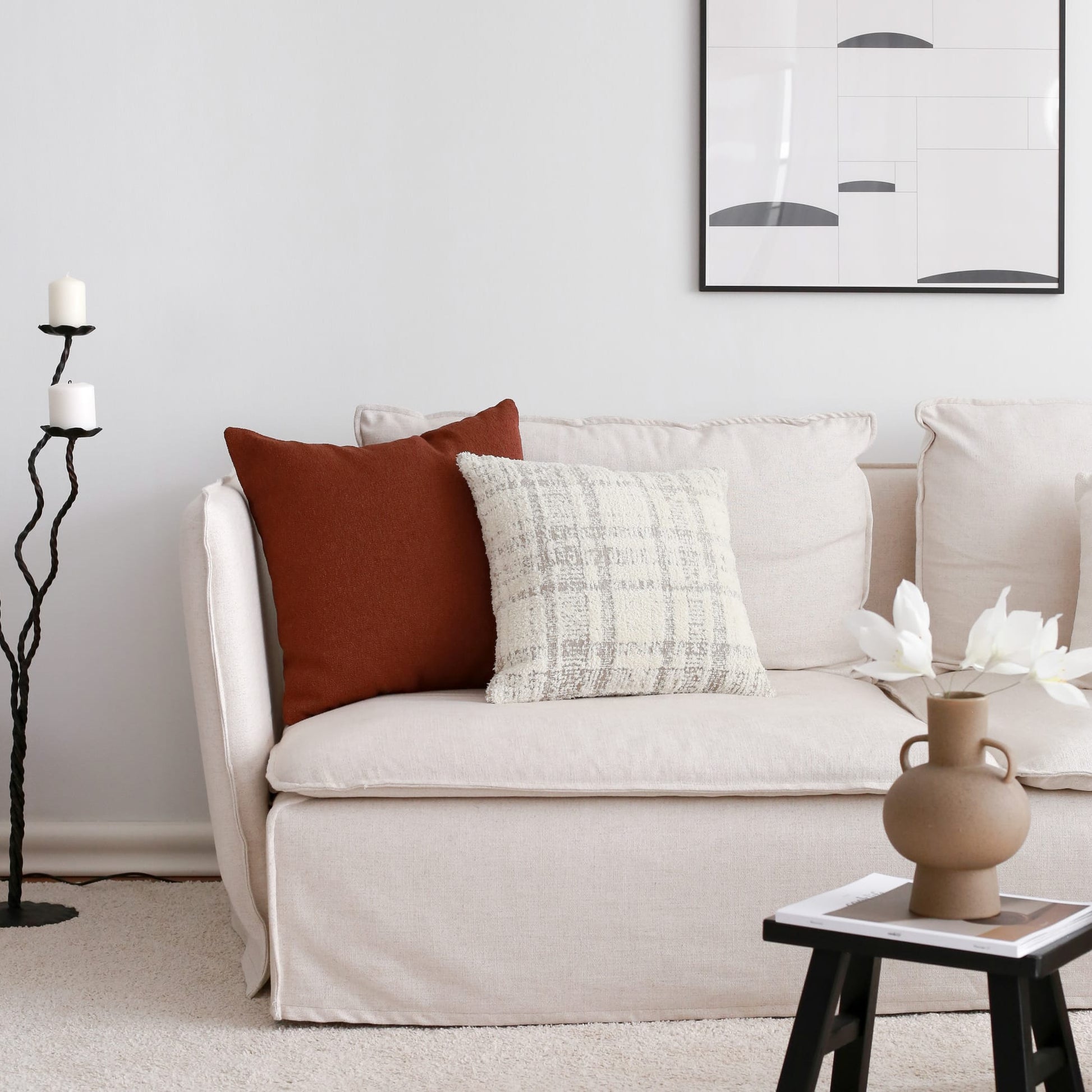 Argos | Neutral Woven Tufted Plaid Patterned Textured Square 18"x18'' Throw Pillow Cover