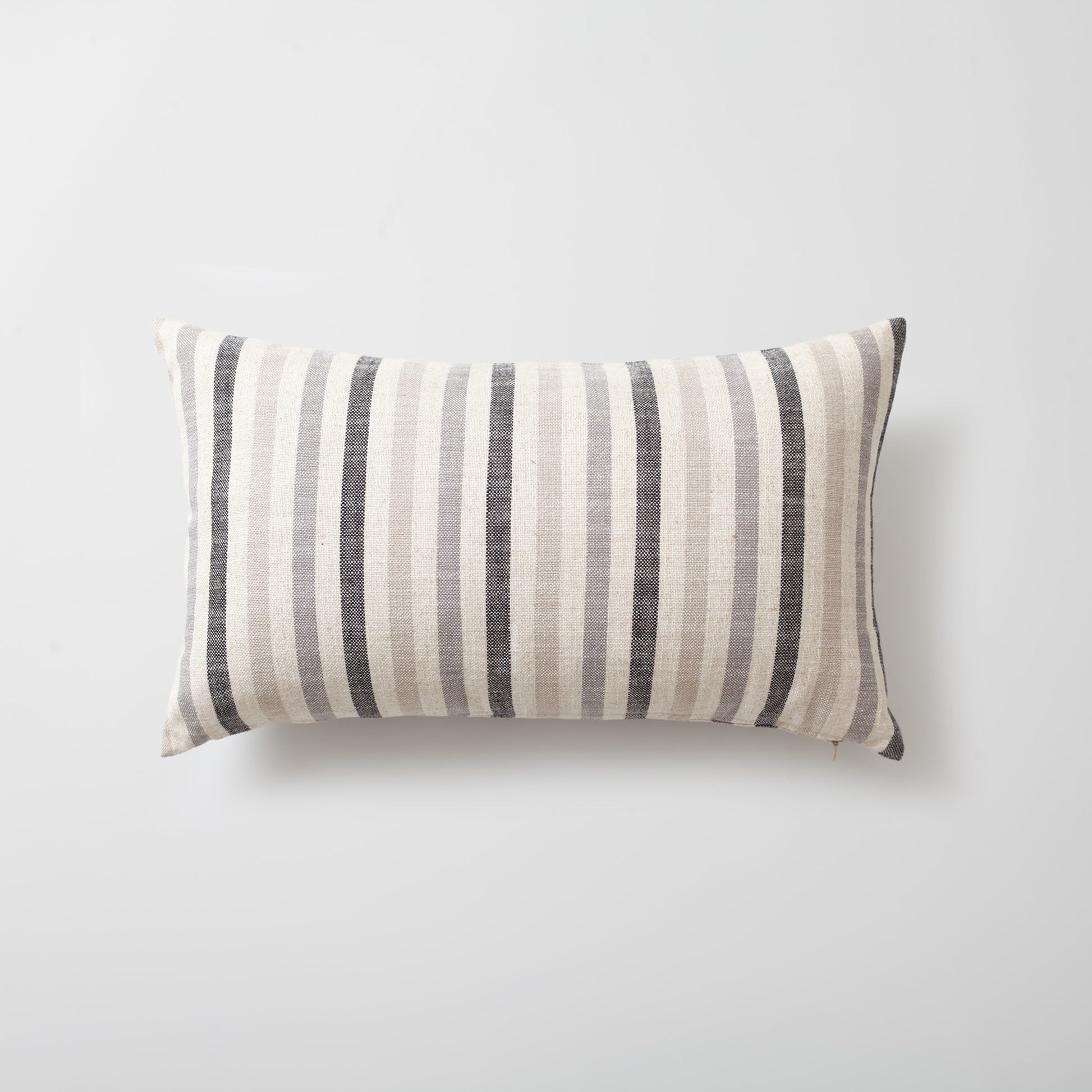 Capri | Black Linen-Blend Neutral Striped Lumbar 12"x20" Throw Pillow Cover