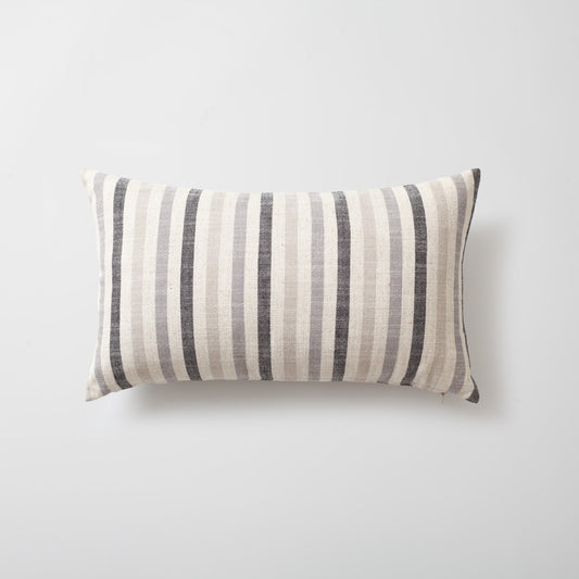 Capri | Black Linen-Blend Neutral Striped Lumbar 12"x20" Throw Pillow Cover