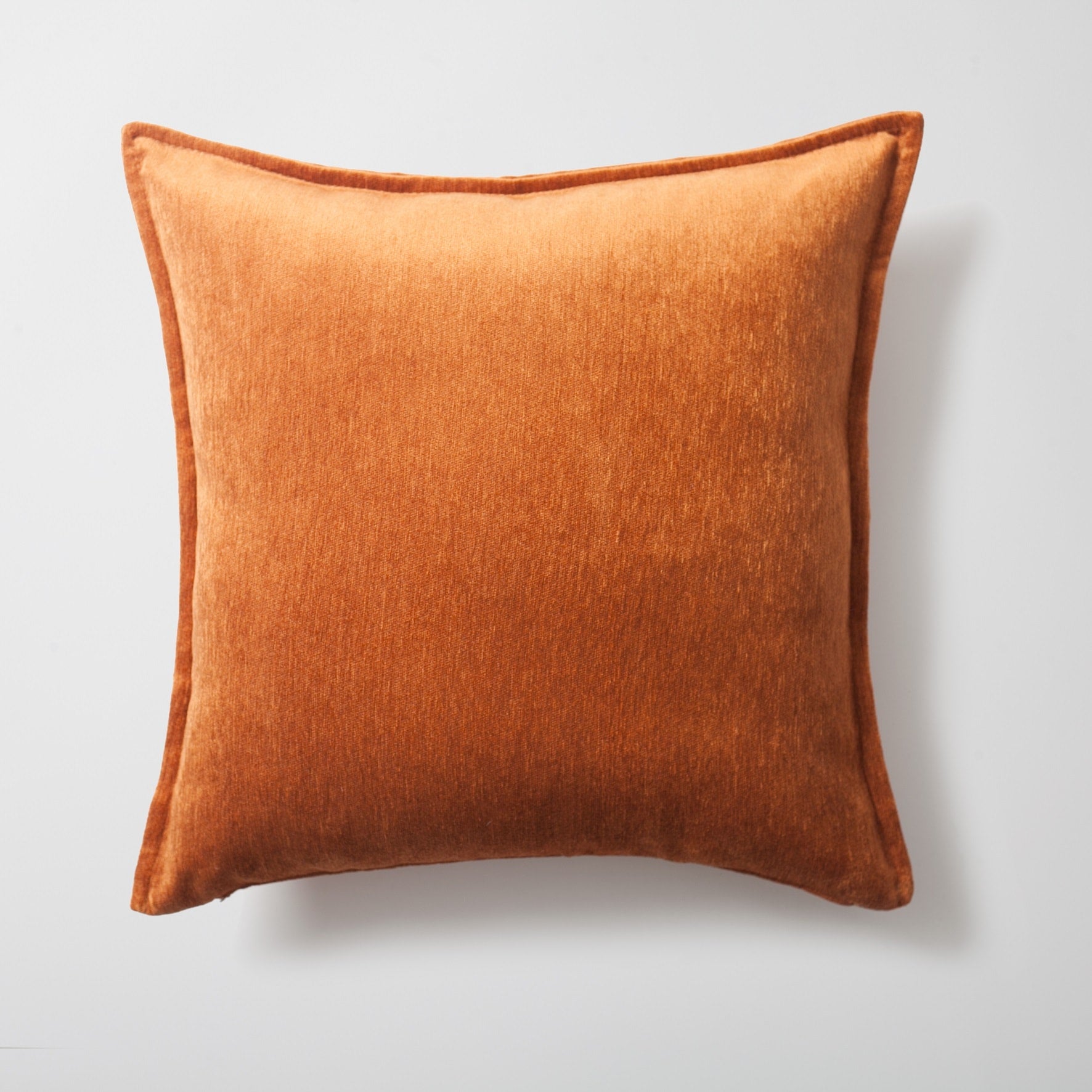 Eliza | Burnt Orange Textured Velvet-Look Flanged Square 20''x20'' Throw Pillow Cover