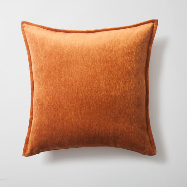 Burnt orange textured velvet-look flanged square throw pillow cover 20"x20"