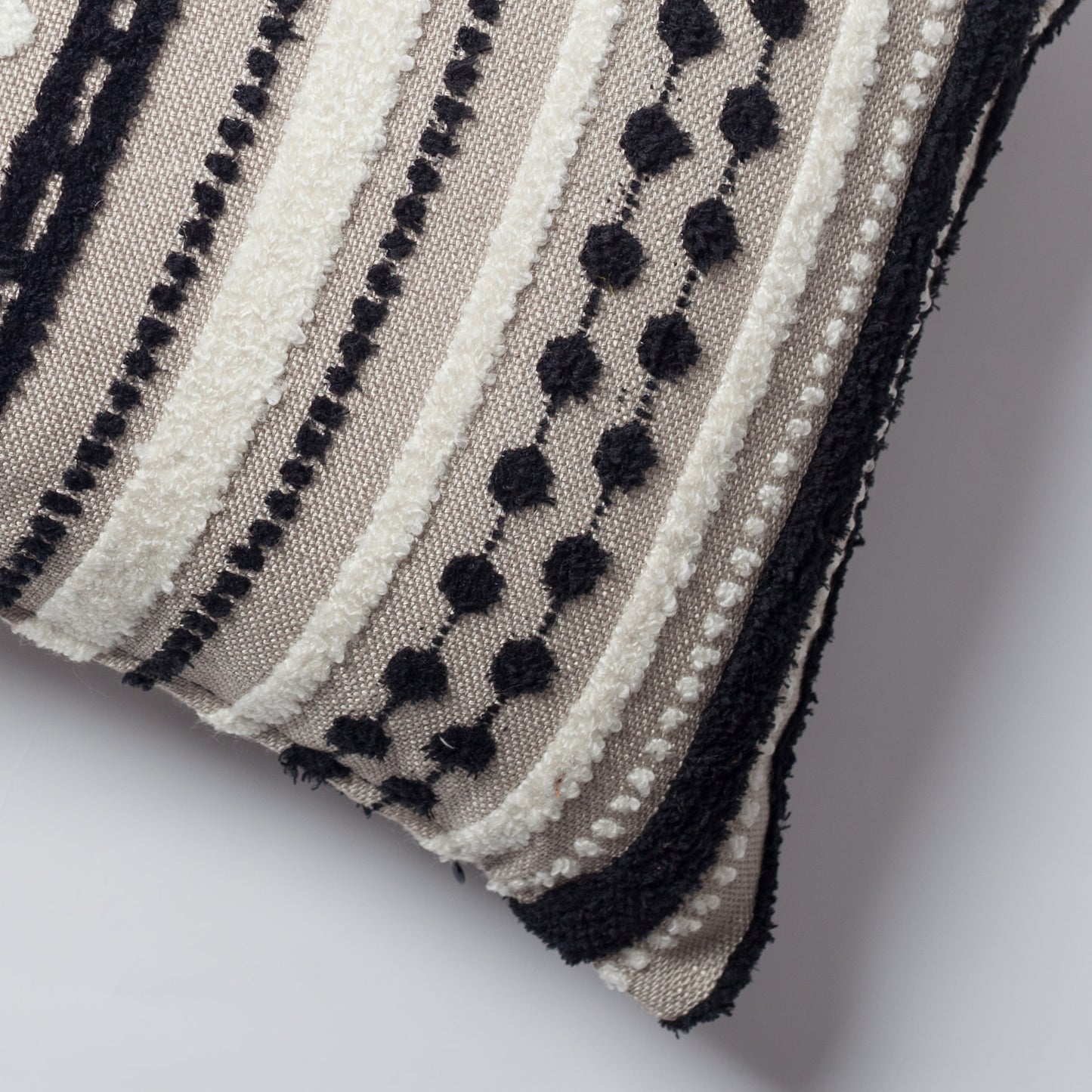 Nomad | Black and White Woven Linen Striped Lumbar 16''x24'' Throw Pillow Cover