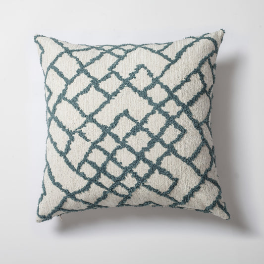 Maya | Teal Blue Kilim Patterned Tribal Boho Textured Square 20''x20'' Throw Pillow Cover