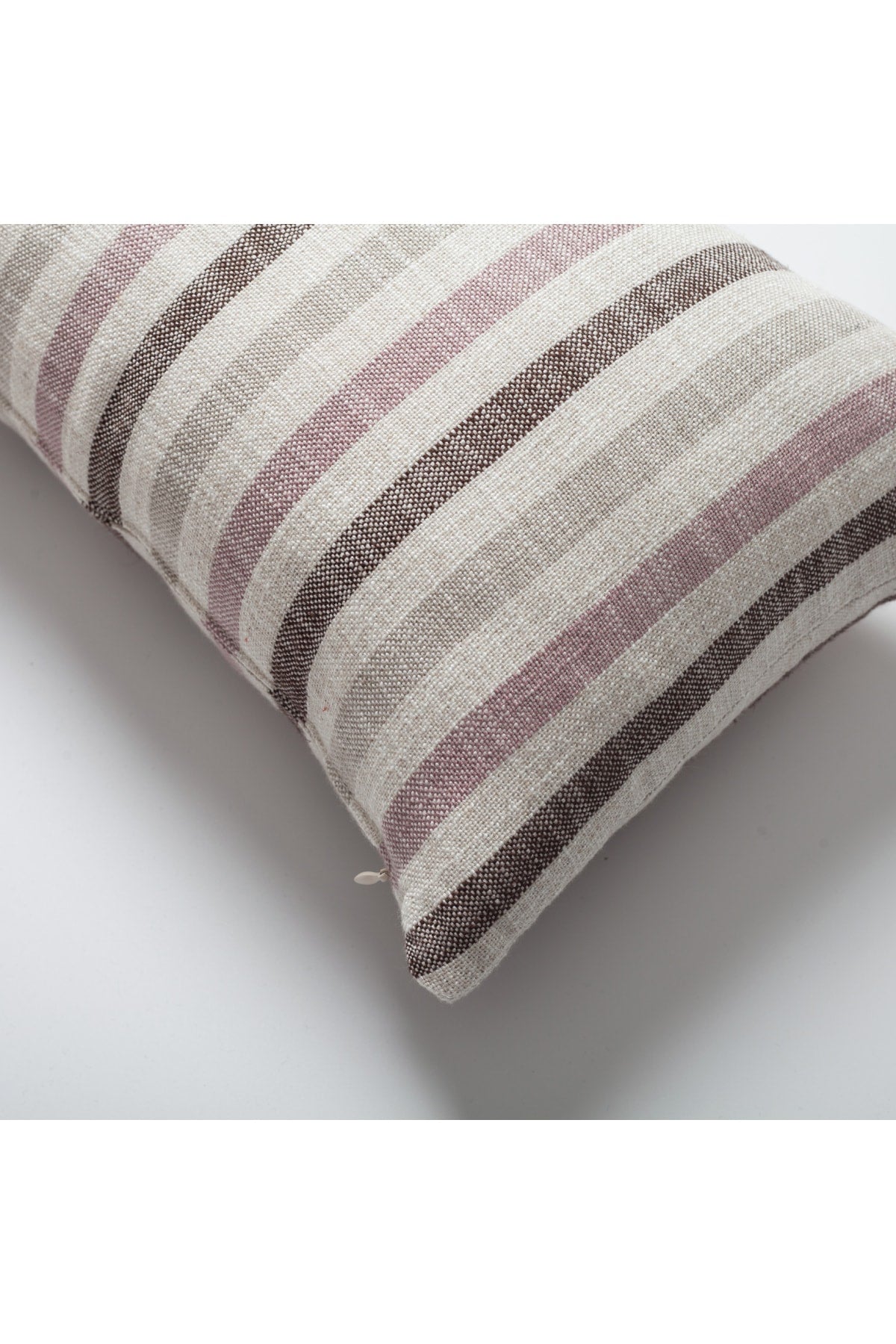 Capri | Pink Linen-Blend Neutral Striped Lumbar 12"x20" Throw Pillow Cover
