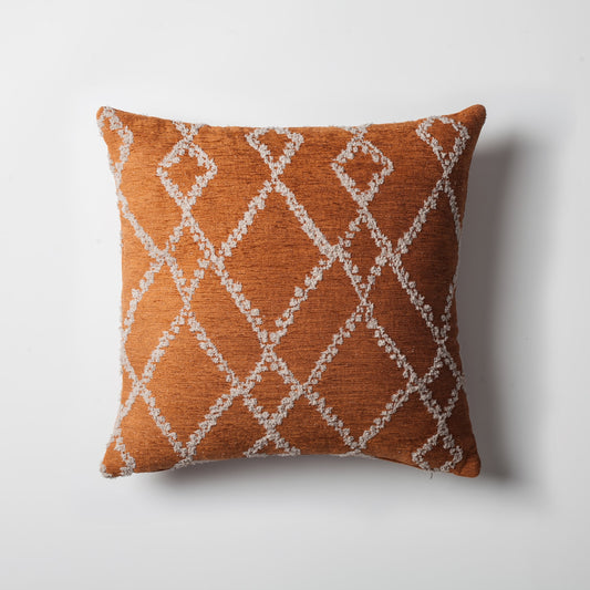 Savoy | Burnt Orange Geometric Diamond Pattern Square 18''x18'' Throw Pillow Cover
