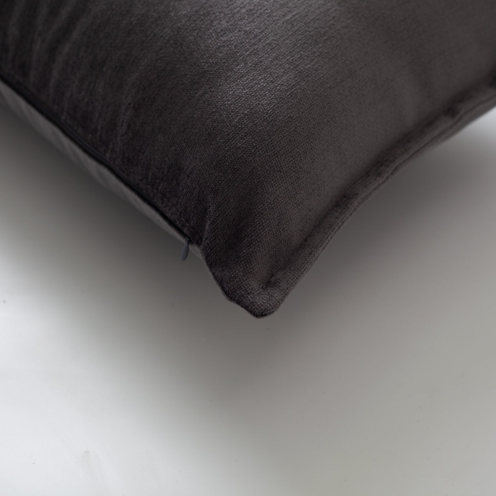 Eliza | Dark Gray Textured Velvet-Look Flanged Lumbar 16''x24'' Throw Pillow Cover