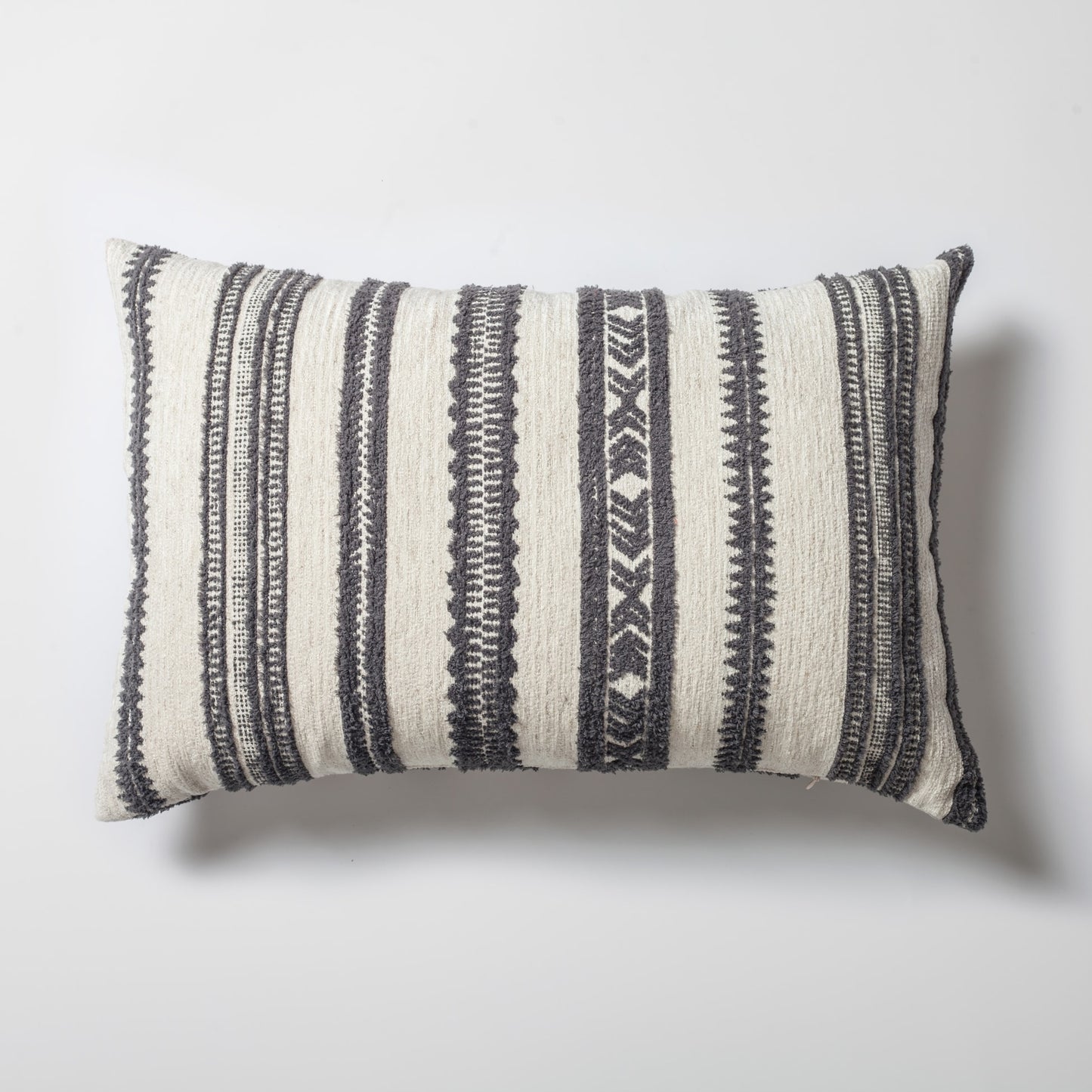 Mitos | Dark Gray Tribal Ethnic Striped Lumbar 16''x24'' Throw Pillow Cover