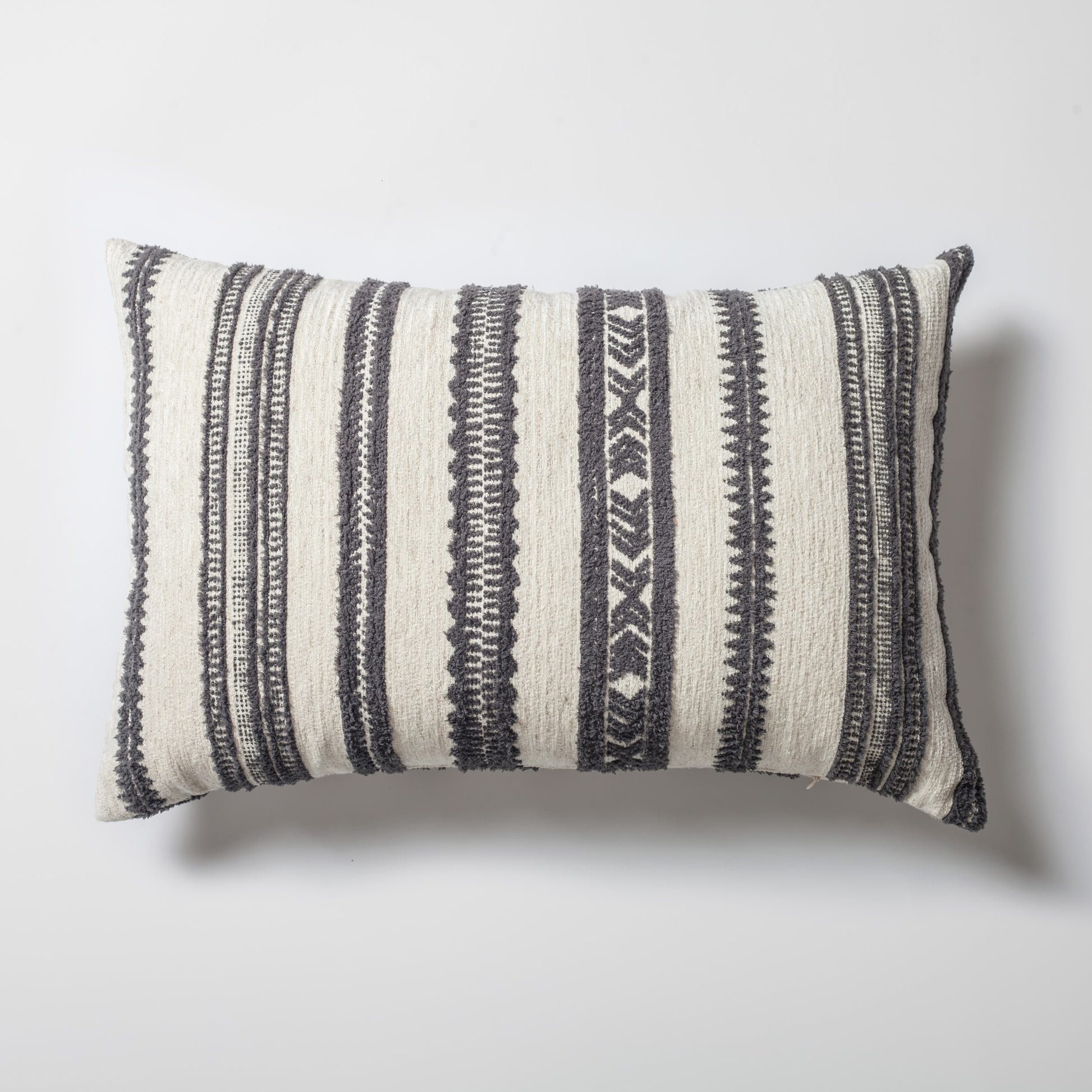 Mitos | Dark Gray Tribal Ethnic Striped Lumbar 16''x24'' Throw Pillow Cover
