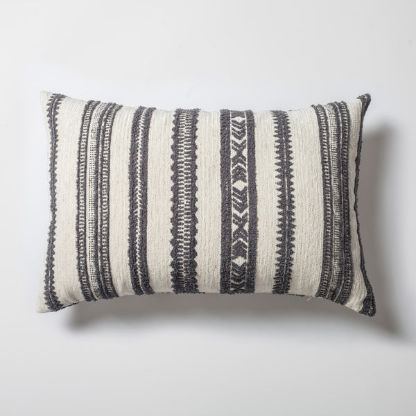 Dark gray tribal ethnic striped lumbar throw pillow cover 16"x24"