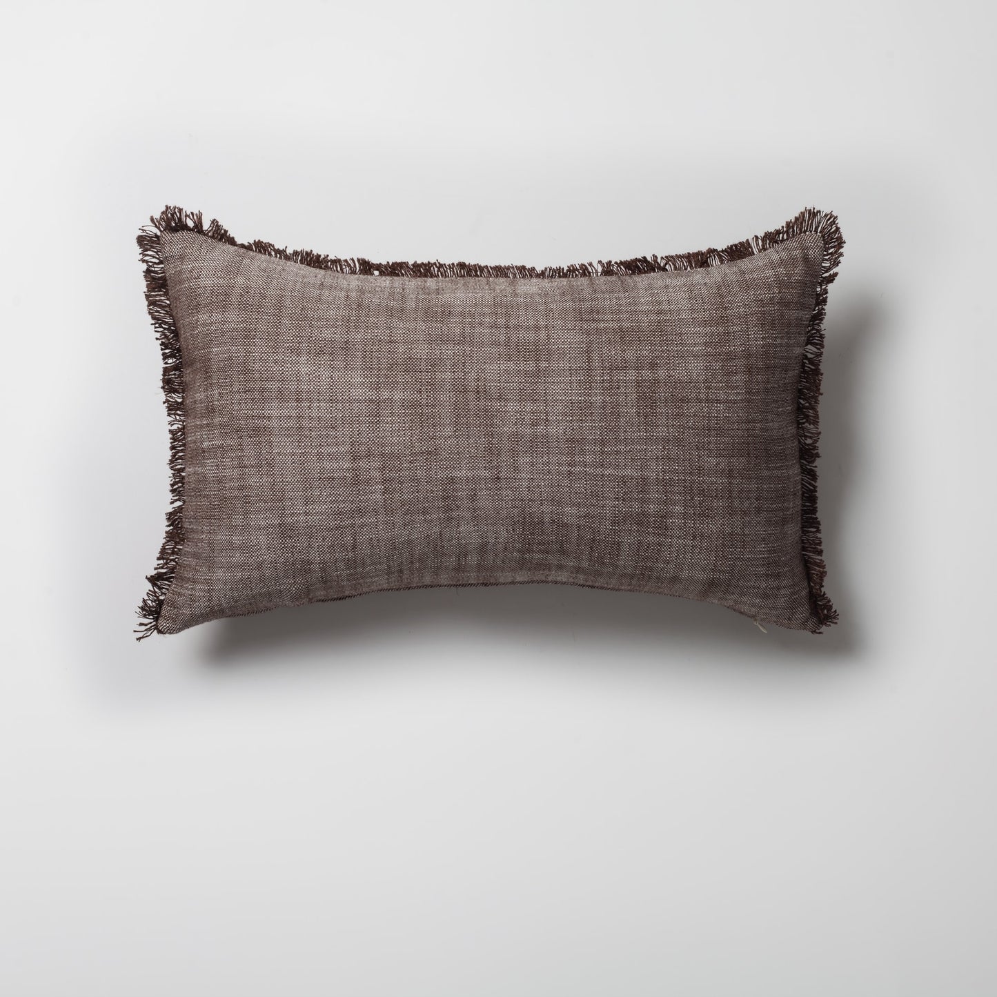 Soho | Brown Neutral Solid Linen-Blend Fringed Lumbar 12''x20'' Throw Pillow Cover