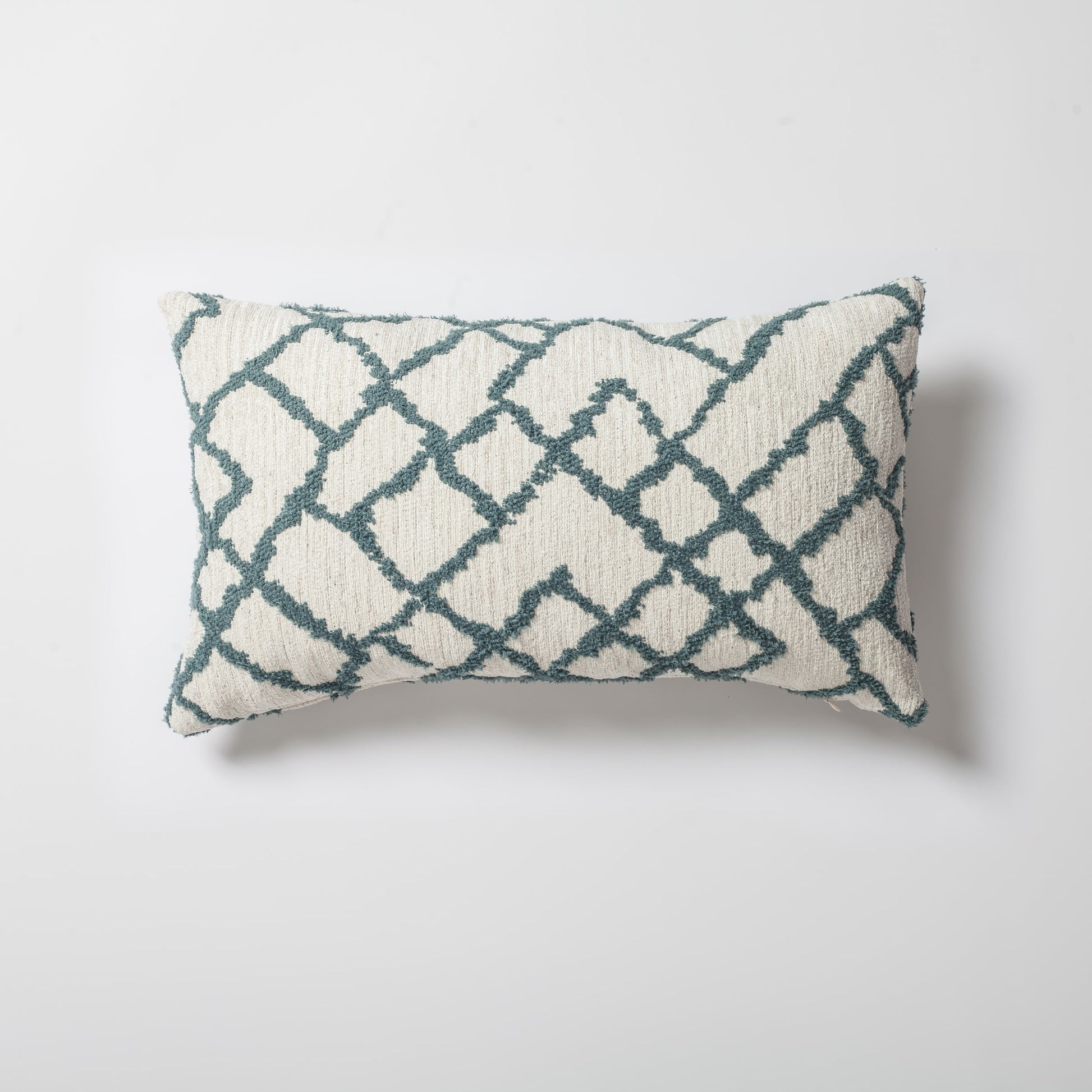 Maya | Teal Blue Kilim Patterned Tribal Boho Textured Lumbar 12''x20'' Throw Pillow Cover