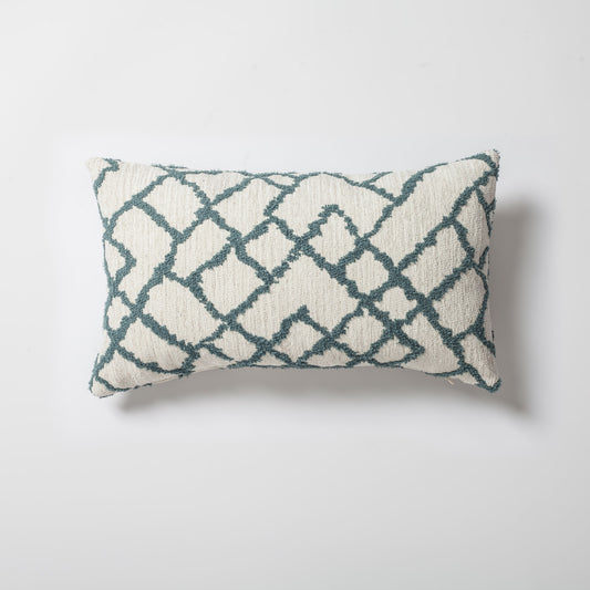 Maya | Teal Blue Kilim Patterned Tribal Boho Textured Lumbar 12''x20'' Throw Pillow Cover