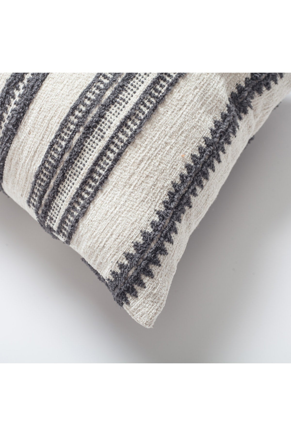 Mitos | Dark Gray Tribal Ethnic Striped Lumbar 16''x24'' Throw Pillow Cover