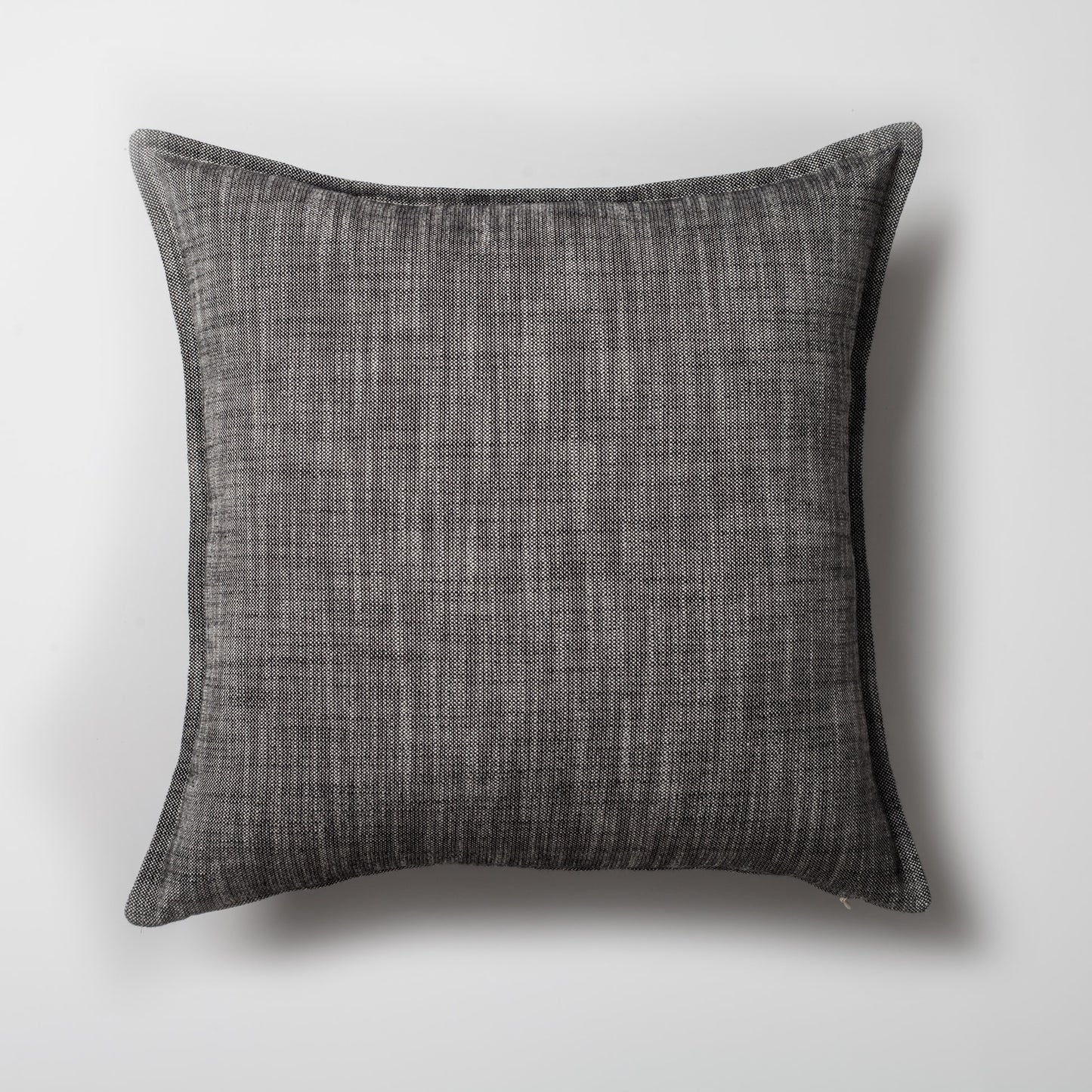 Porto | Black Neutral Solid Linen-Blend Flanged Square 20''x20'' Throw Pillow Cover