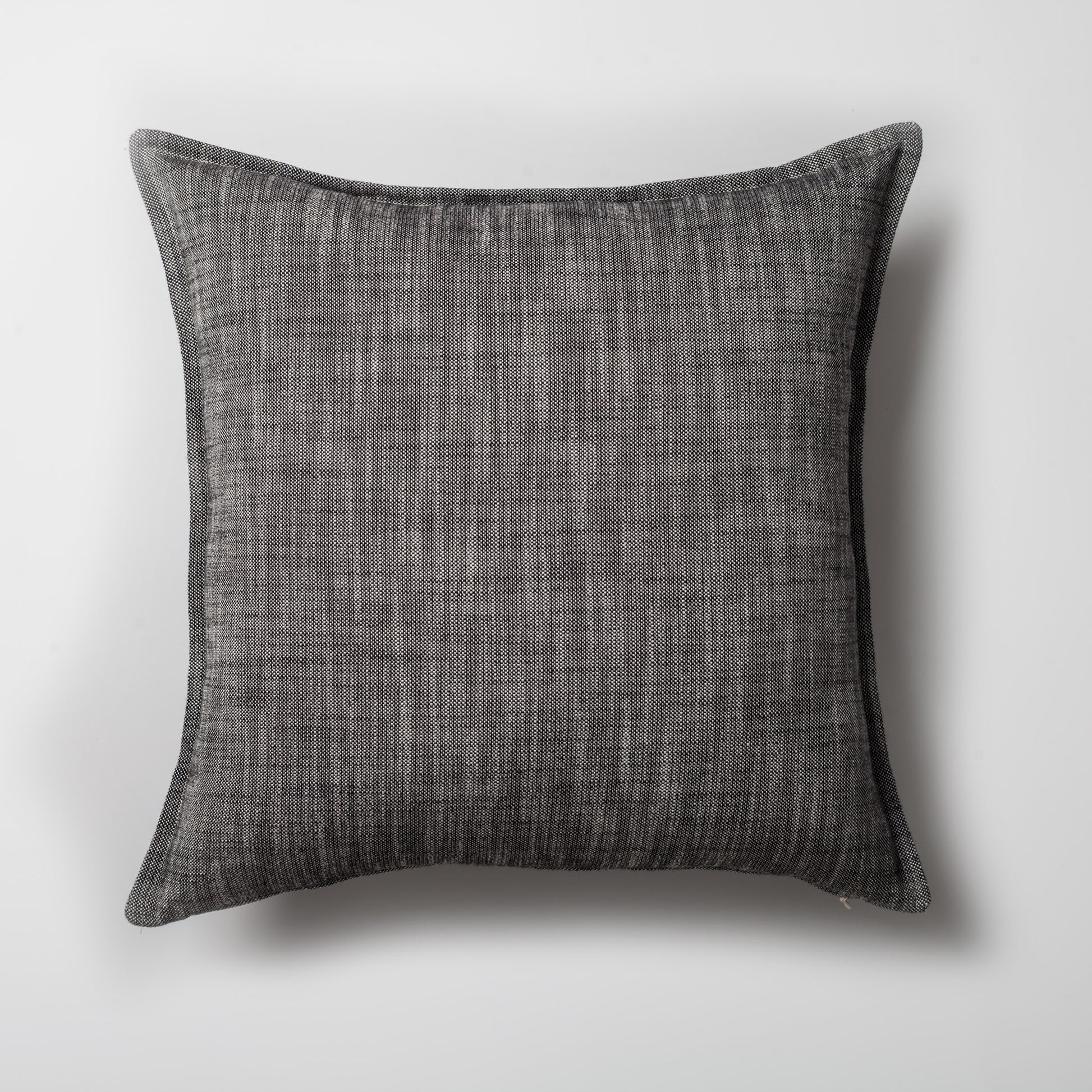 Porto | Black Neutral Solid Linen-Blend Flanged Square 20''x20'' Throw Pillow Cover