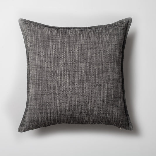 Porto | Black Neutral Solid Linen-Blend Flanged Square 20''x20'' Throw Pillow Cover