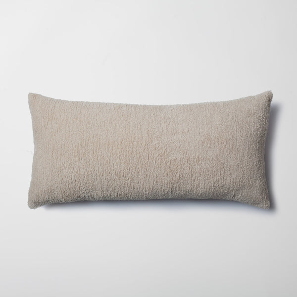 Beige plush soft textured long throw pillow cover 14"x28"
