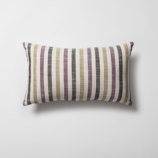 Capri | Purple Linen-Blend Neutral Striped Lumbar 12"x20" Throw Pillow Cover