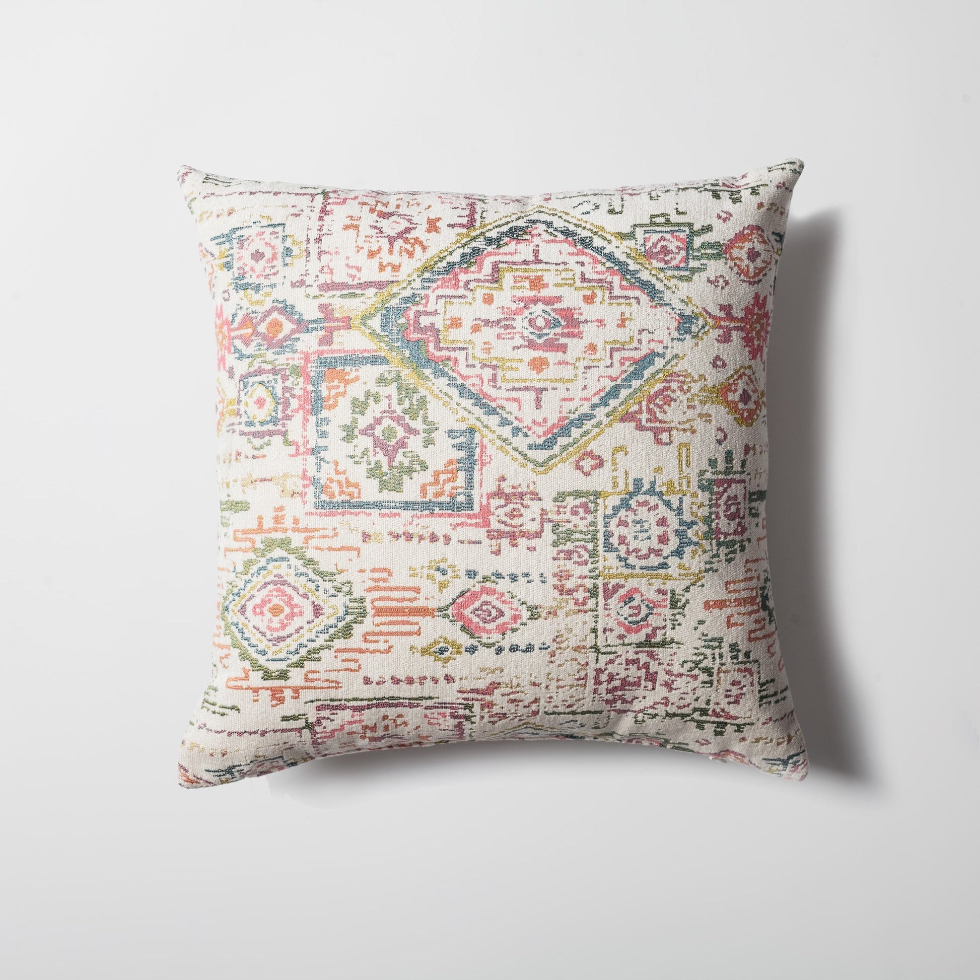 Kaftan | Multicolored Ethnic Kilim Patterned Woven Square 18''x18'' Throw Pillow Cover