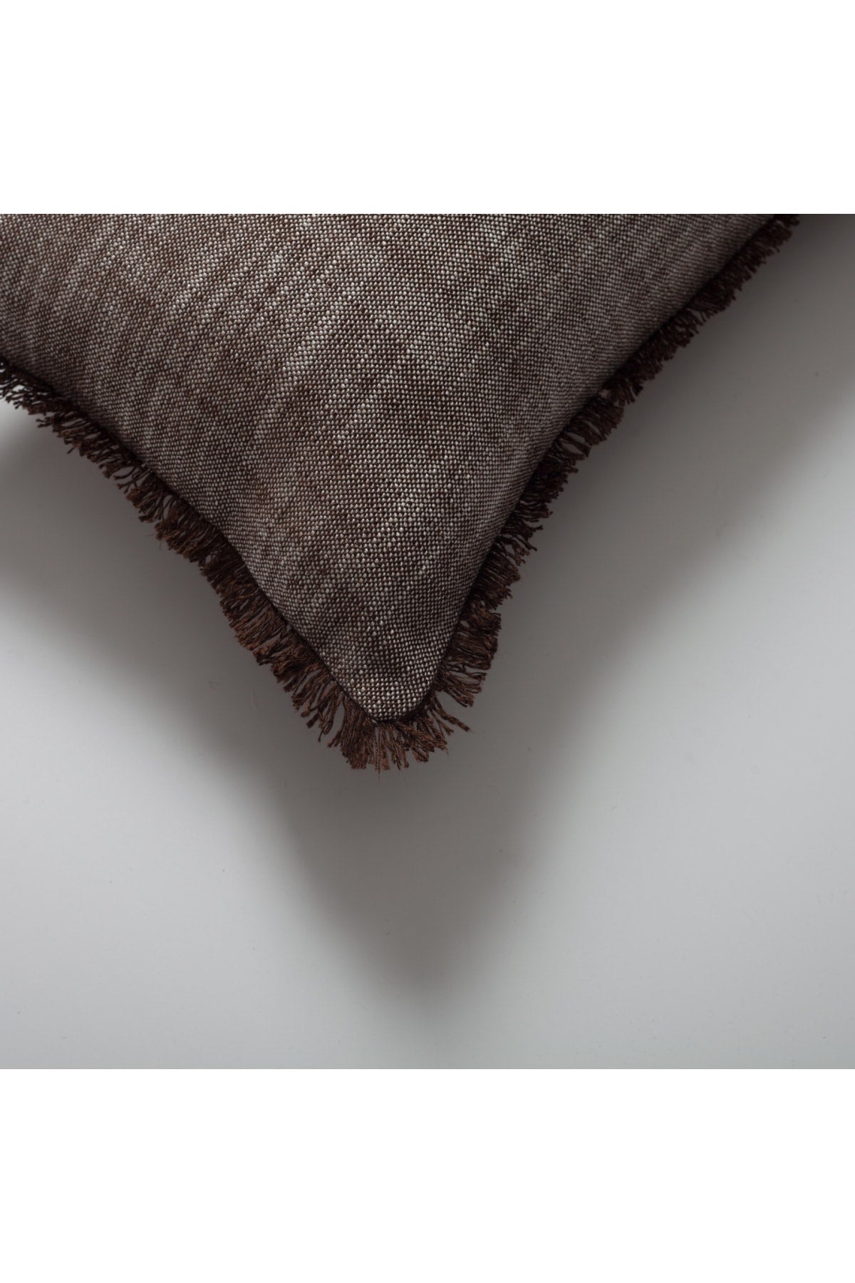 Soho | Brown Neutral Solid Linen-Blend Fringed Lumbar 12''x20'' Throw Pillow Cover