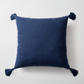 Loom | Navy Blue Solid Neutral Linen Blend Tassel Square 20''x20'' Throw Pillow Cover
