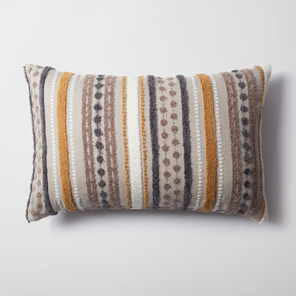 Mustard yellow woven linen striped lumbar throw pillow cover 16"x24"