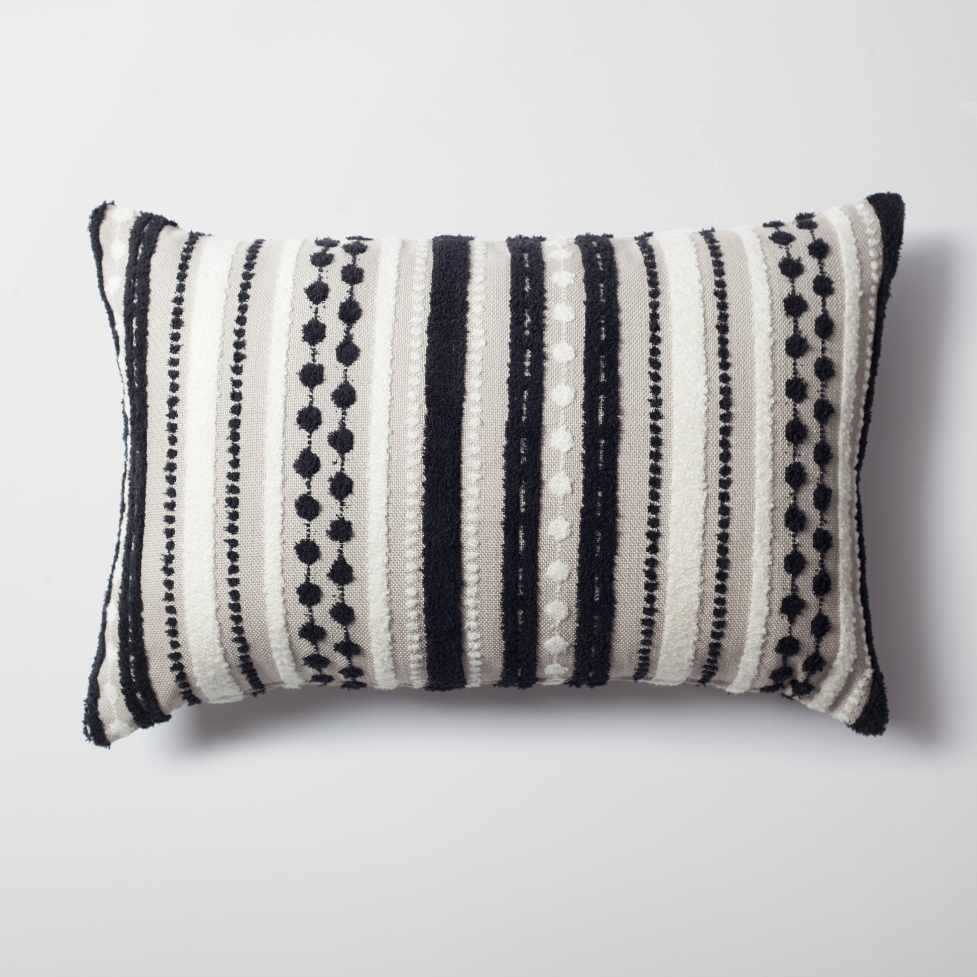 Nomad | Black and White Woven Linen Striped Lumbar 16''x24'' Throw Pillow Cover