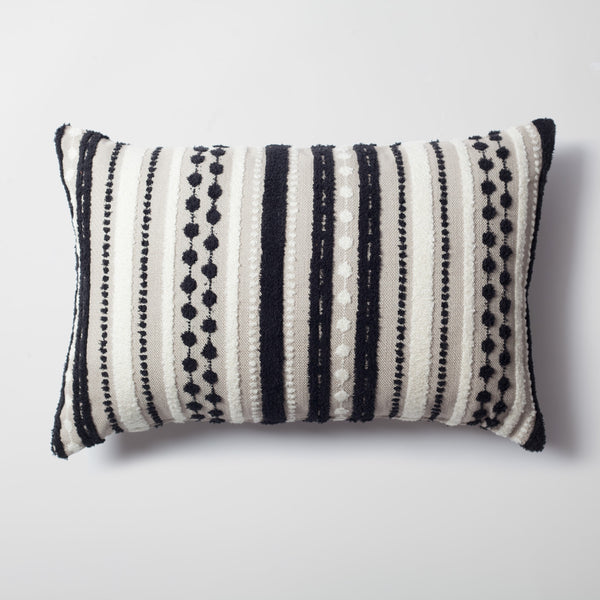 Black white woven linen striped throw pillow cover 16"x24"