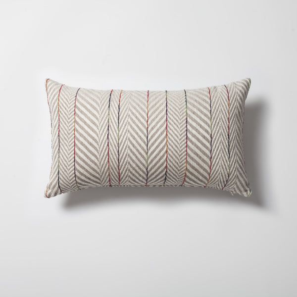 Neutral beige textured herringbone stripe lumbar throw pillow cover 12"x20"