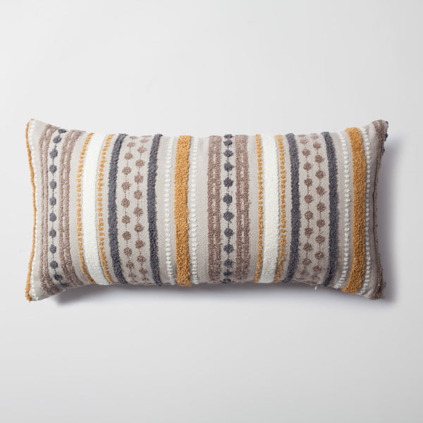 Mustard yellow linen striped long lumbar throw pillow cover 14"x28"