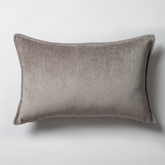 Eliza | Taupe Textured Velvet-Look Flanged Lumbar 16''x24'' Throw Pillow Cover