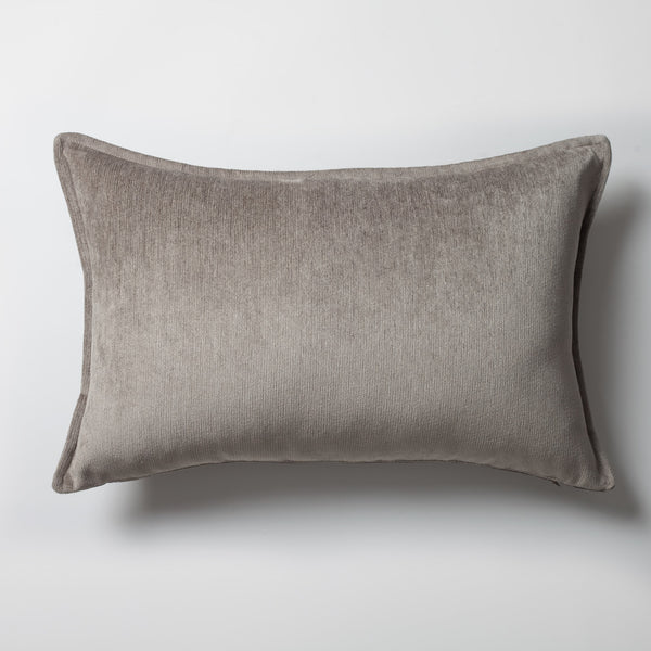 Taupe textured velvet-look flanged lumbar throw pillow cover 16"x24"