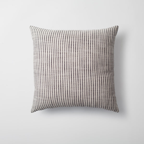 Black stripe neutral linen-blend square throw pillow cover 18"x18"