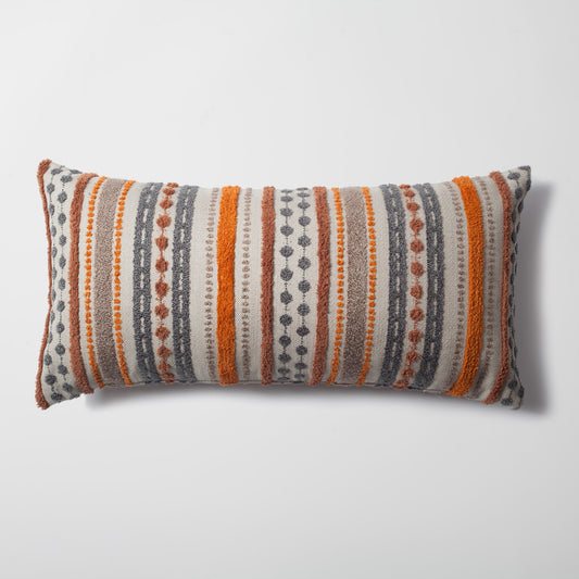 Nomad | Orange Linen Striped Long Lumbar 14"x28" Throw Pillow Cover