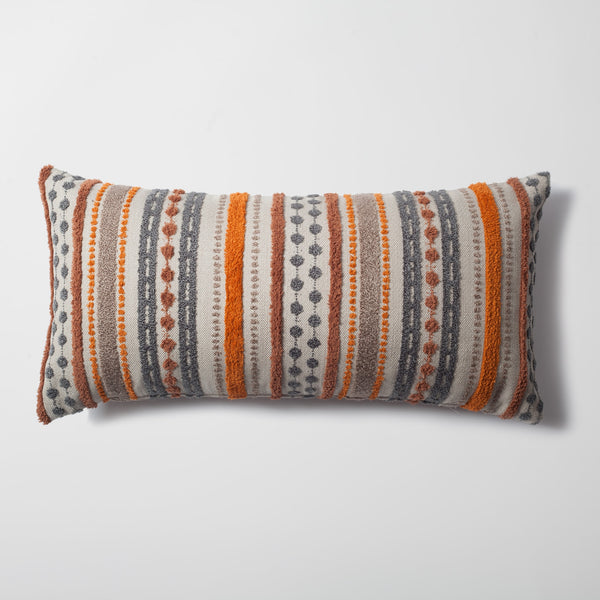 Orange linen striped long lumbar throw pillow cover 14"x28"