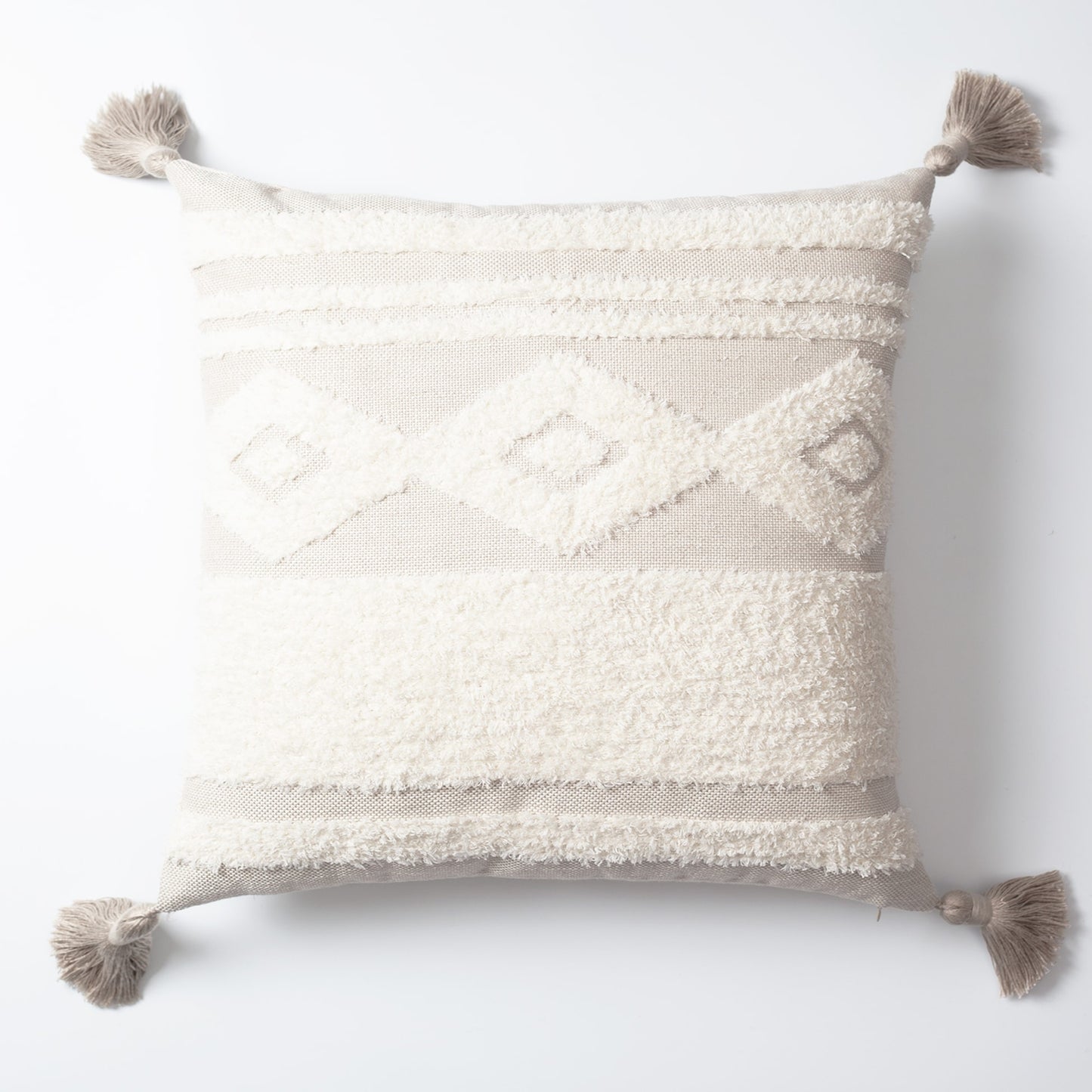 Quba | Neutral Linen Cozy Striped Boho Square 20''x20'' Throw Pillow Cover