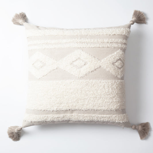 Quba | Neutral Linen Cozy Striped Boho Square 20''x20'' Throw Pillow Cover