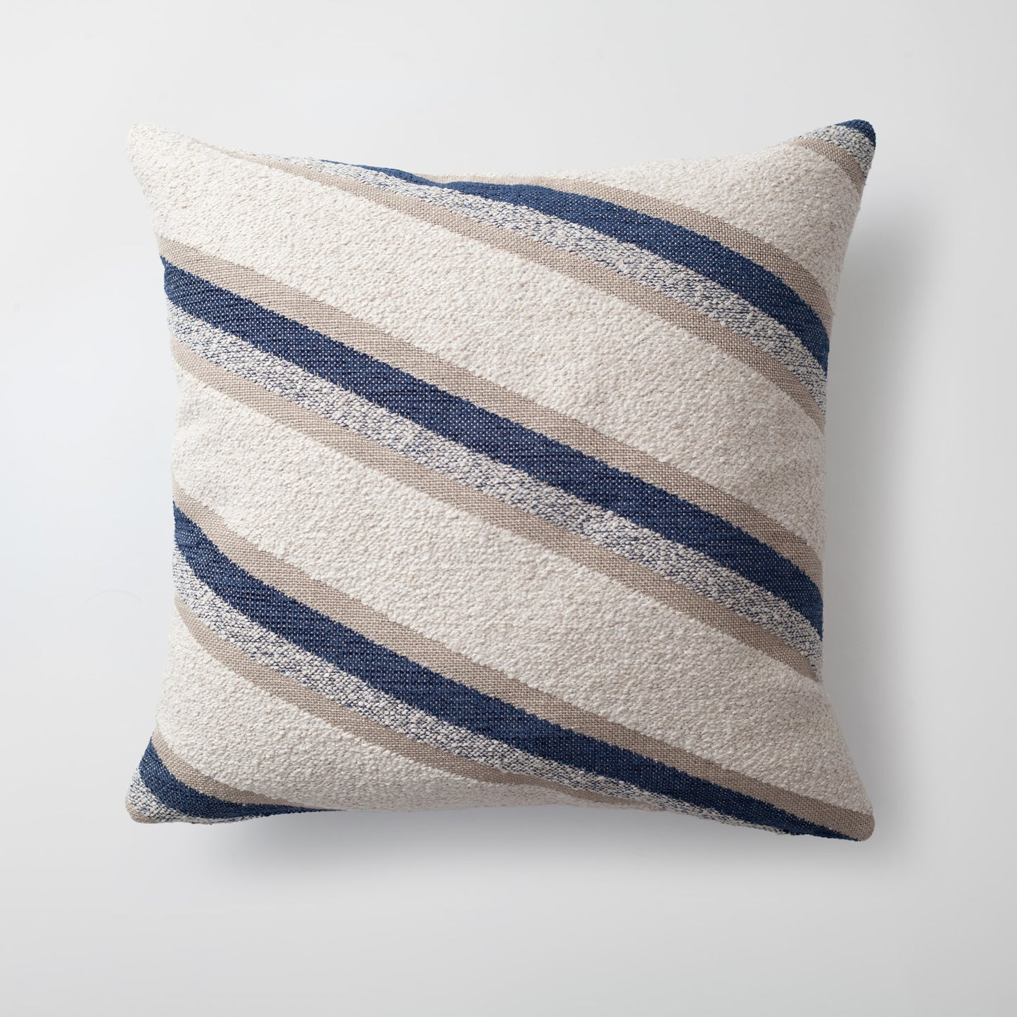 Oblique | Navy Blue Striped Boucle Textured Square 20''x20'' Throw Pillow Cover